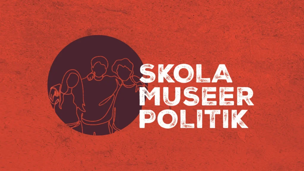 Grafisk bild på tre unga som håller om varandra.