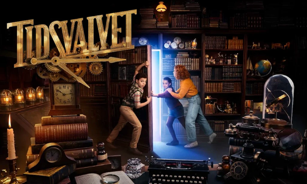 I ett mörkt bibliotek har några barn öppnat en lönndörr som det kommer ett magiskt blått sken från