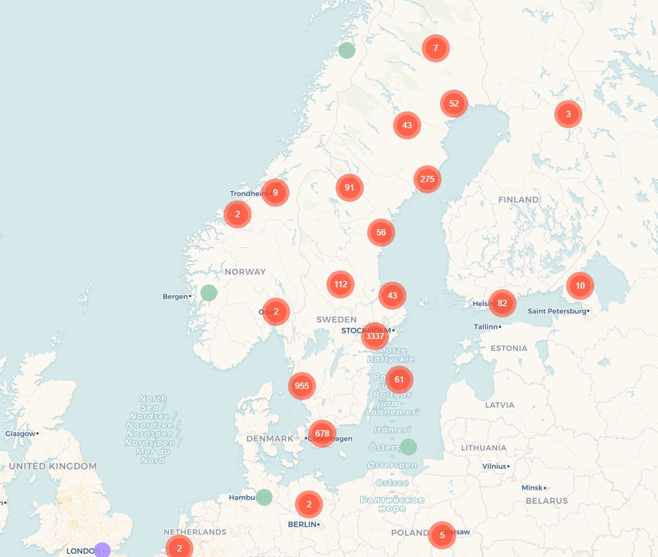 Karta över insamlade dagar och nätter.