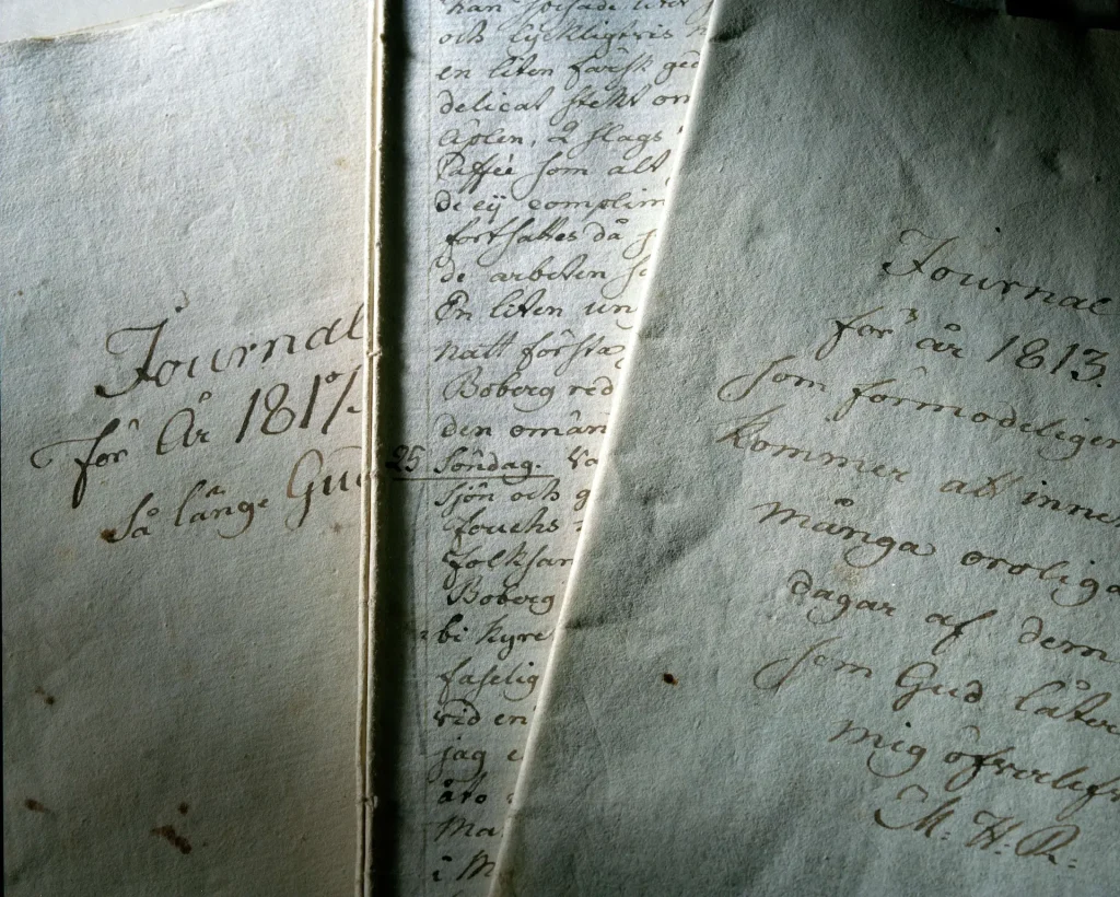 "Årstafruns" dagbok. Märta Helena Reenstiernas (1753-1841), känd som "Årstafrun", anteckningar från mellan 1793 och 1839.